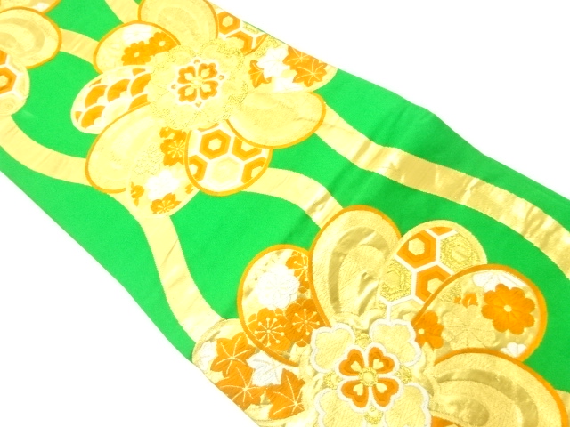 アンティーク　立涌に花模様織出し袋帯（材料）